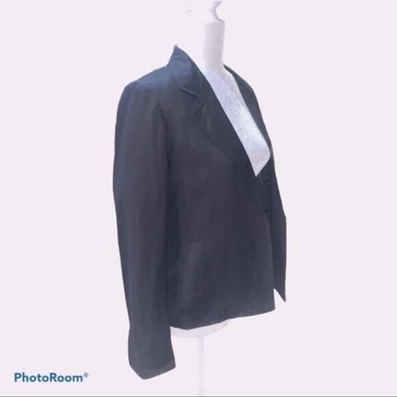 Herman Geist vintage black Linen/Rayon Open Front Blazer Womens Sz 6 - Picture 4 of 9